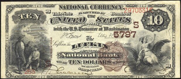 1882 Brown Back $10 bank note