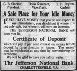 A 1911 advertisement for the Jefferson National Bank