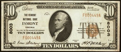 1929 Type 1 $10 bank note