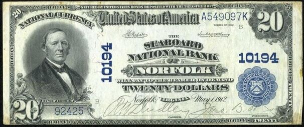 1902 Plain Back $20 bank note