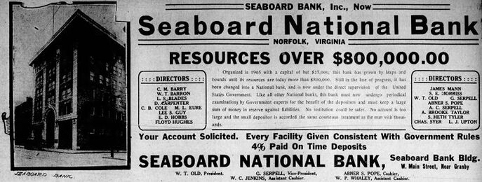 A 1912 advertisement for the Seaboard National Bank