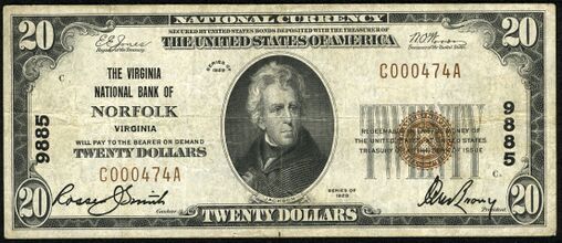 1929 Type 1 $20 bank note GPO Title block