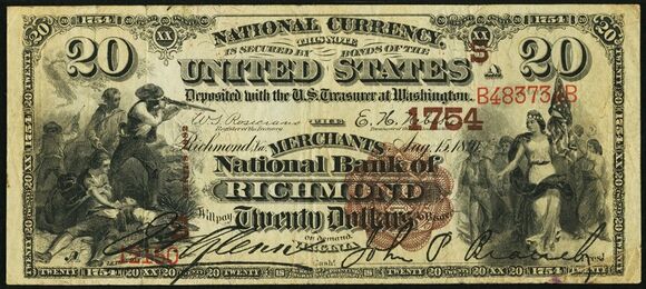 1882 Brown Back $20 bank note