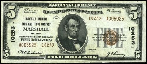 1929 Type 2 $5 bank note