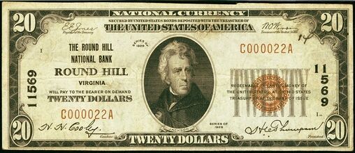 1929 Type 1 $20 bank note