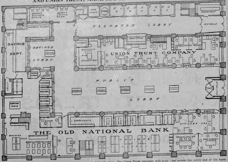 Diagram of the Old National Bank building in 1917 with the addition of the Union Trust Company.