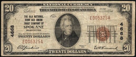 1929 Type 1 $20 bank note