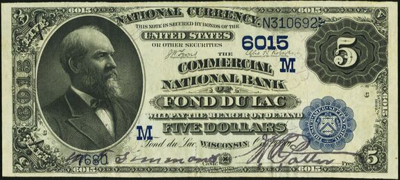 1882 Date Back $5 bank note