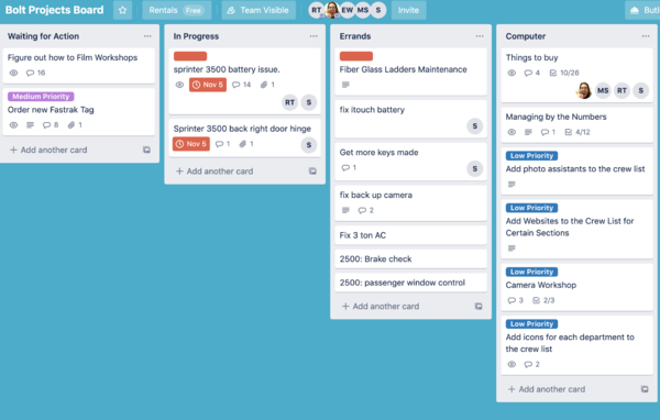 View of boards in trello