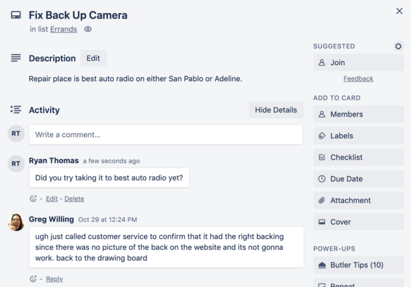 View of boards in trello