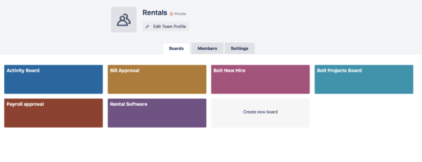 View of boards in trello