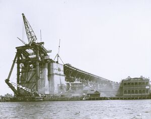 482 Southern approach from harbour first section of lower chord of east truss erected. 21-1-1929