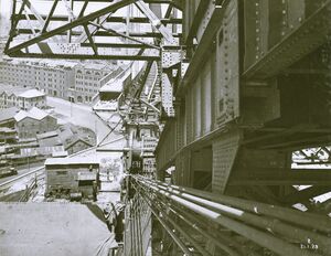 487 Temporary anchorage cables and ramp structure from top of east post. 21-1-1929