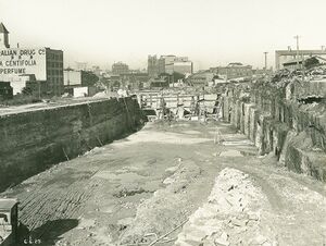 525 Excavation for bridge railway tracks from Essex Street looking south. 6-6-1929