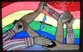Stained glass panel "Touch a Quarter" made by her, 2004