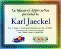 Certificate presented to Karl Jaeckel