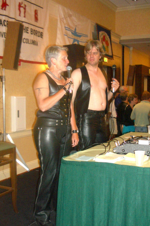 Anne Uebelacker and Vic Ceder calling the leather tip.