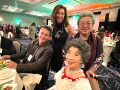 At Wing Luke gala: First in-person event since pandemic, March 13, 2022. From left: Adrian Liago, Cynthia Del Rosario, Wing Luke sisters Bettie, and Ruby (in white dress) (Photo by Assunta Ng).