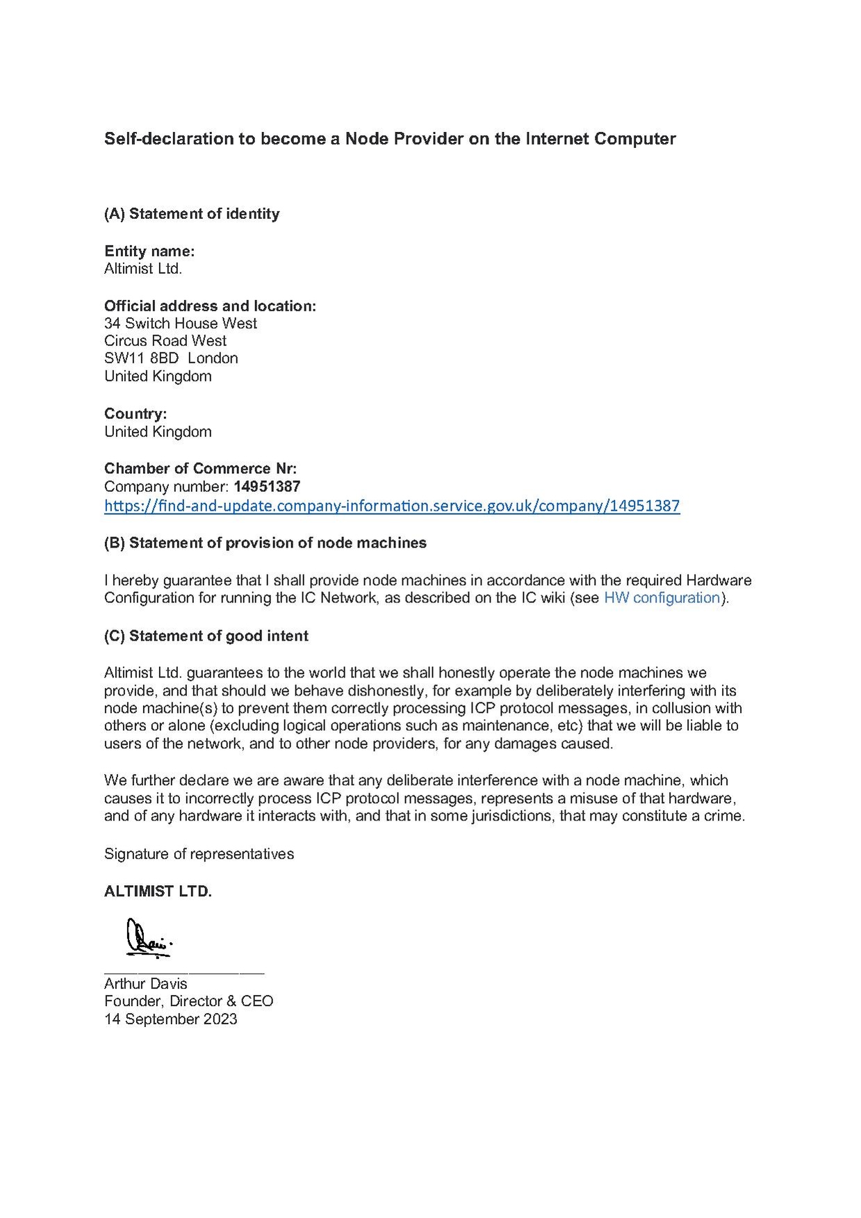 Altimist Self Declaration