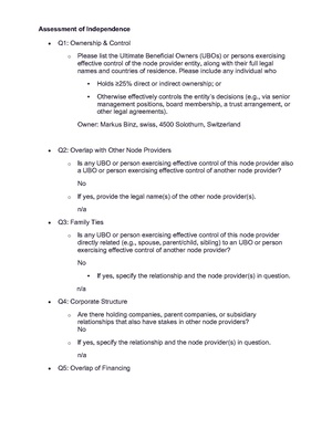 Assessment of Independence solnet