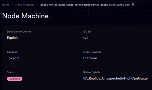 Screenshot of a degraded node status page