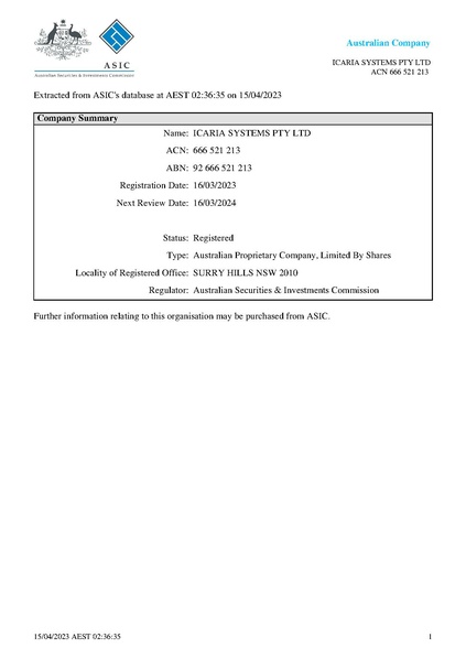 File:Icaria Systems Pty Ltd - Company Summary - ASIC.pdf