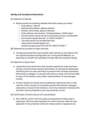 Identity and Compliance Declarations LTIN signed