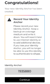 Internet Identity welcome page