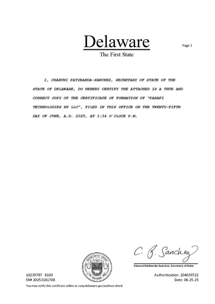 File:ParaFi Technologies NS LLC Certificate of Formation.pdf
