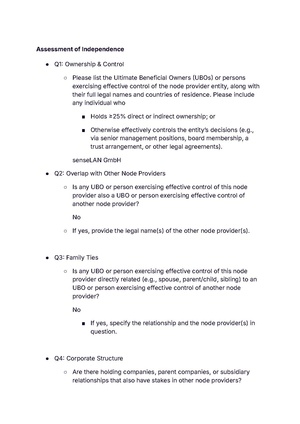SenseLAN independence assessment