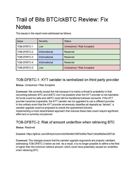 File:Trail of Bits BTC ckBTC Review Fix Notes.pdf