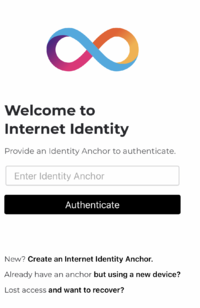 Internet Identity welcome page