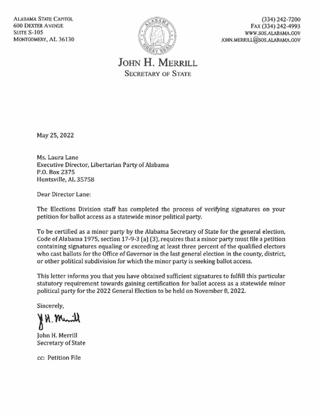 File:AL-Letter of Approval - Ballot Access for AL Libertarian Party 2022-05-25.pdf
