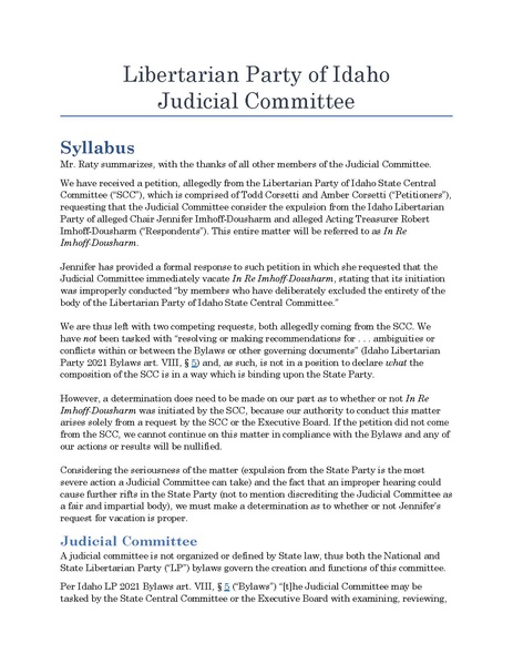 File:ID 2022-07-12 Opinion of the Judicial Committee on the Order of the Petition to Expel Robert and Jennifer Imhoff-Dousharm.pdf