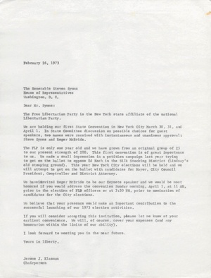 LPNY CONVENTIONS 1973-02-26 Letter from Jerome Klasman to Steven Symms.pdf