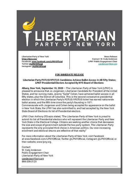 File:LPNY EMAILS 2020-09-10 PRESS RELEASE - LP POTUS-VPOTUS Candidates Achieve Ballot Access In All Fifty States.pdf