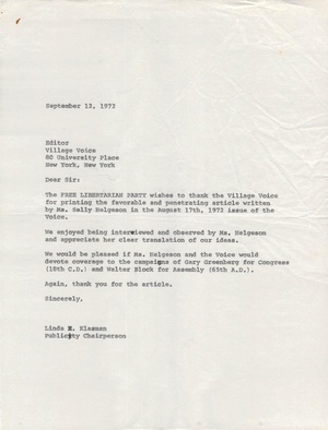 NY LETTERS 1972-09-12 Linda Klasman to Village Voice.pdf