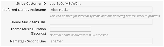 Screenshot of member profile page showing Preferred Name and Second Line member fields