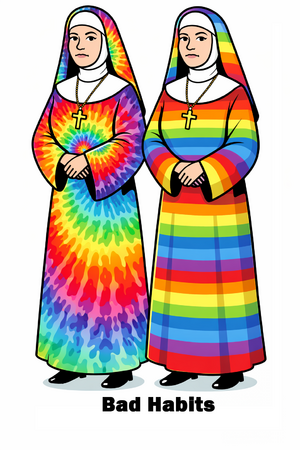 Bad Habits - Humorous image of nuns in tie-dyed habits