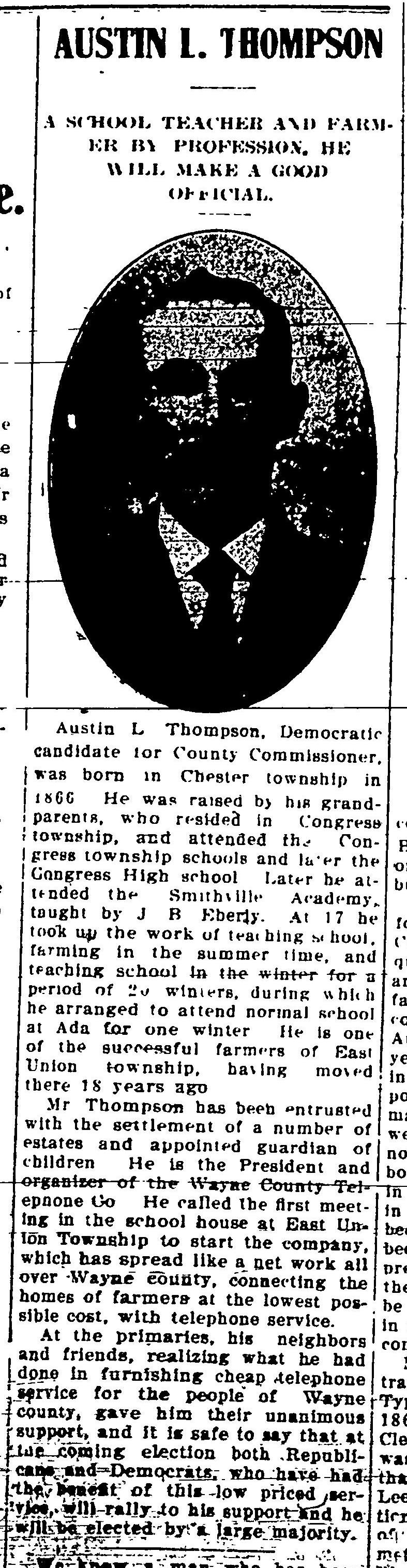 Page 1 of Wayne County Democrat,published in Wooster, Ohio on Wednesday, November 2nd, 1910.jpeg