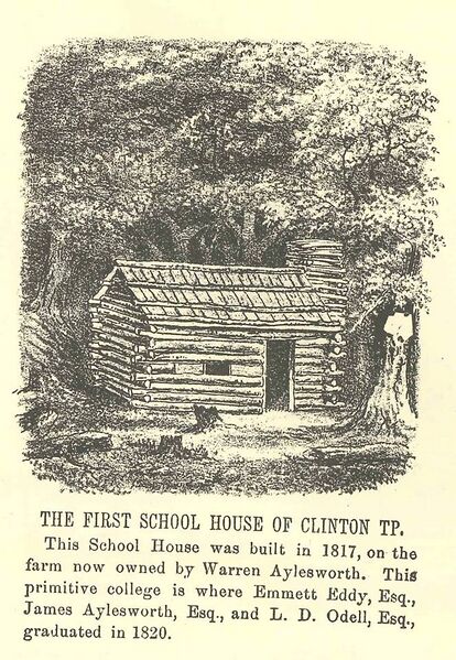 File:Clinton Township First Schoolhouse 1817.jpg