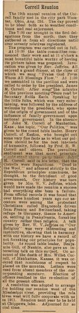 Newspaper clipping about a Correll family reunion, c.1908-1910.
