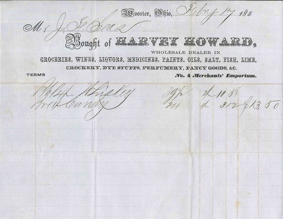 Receipt from Harvey Howard circa 1850s.