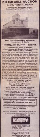 Ad to sell Kister Mill in 1989.