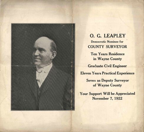 Page 1 of Leapley's political campaign flyer from 1922.