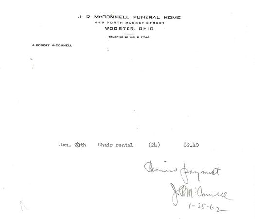 McConnell Funeral Home invoice dated 1962.