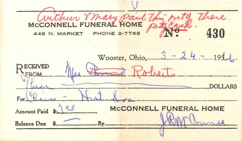 McConnell Funeral Home receipt.