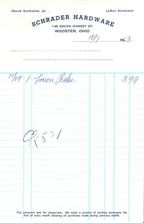 Receipt from Schrader Hardware dated 1963.