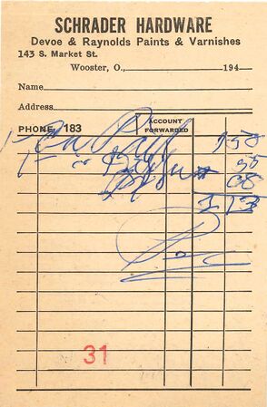 Receipt from Schrader Hardware.