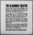 1313 ad, The Alhambra Theatre. Wayne County Democrat. Wooster, Ohio. 1913-11-04, p. 33. </ref>"The Alhambra Theatre"